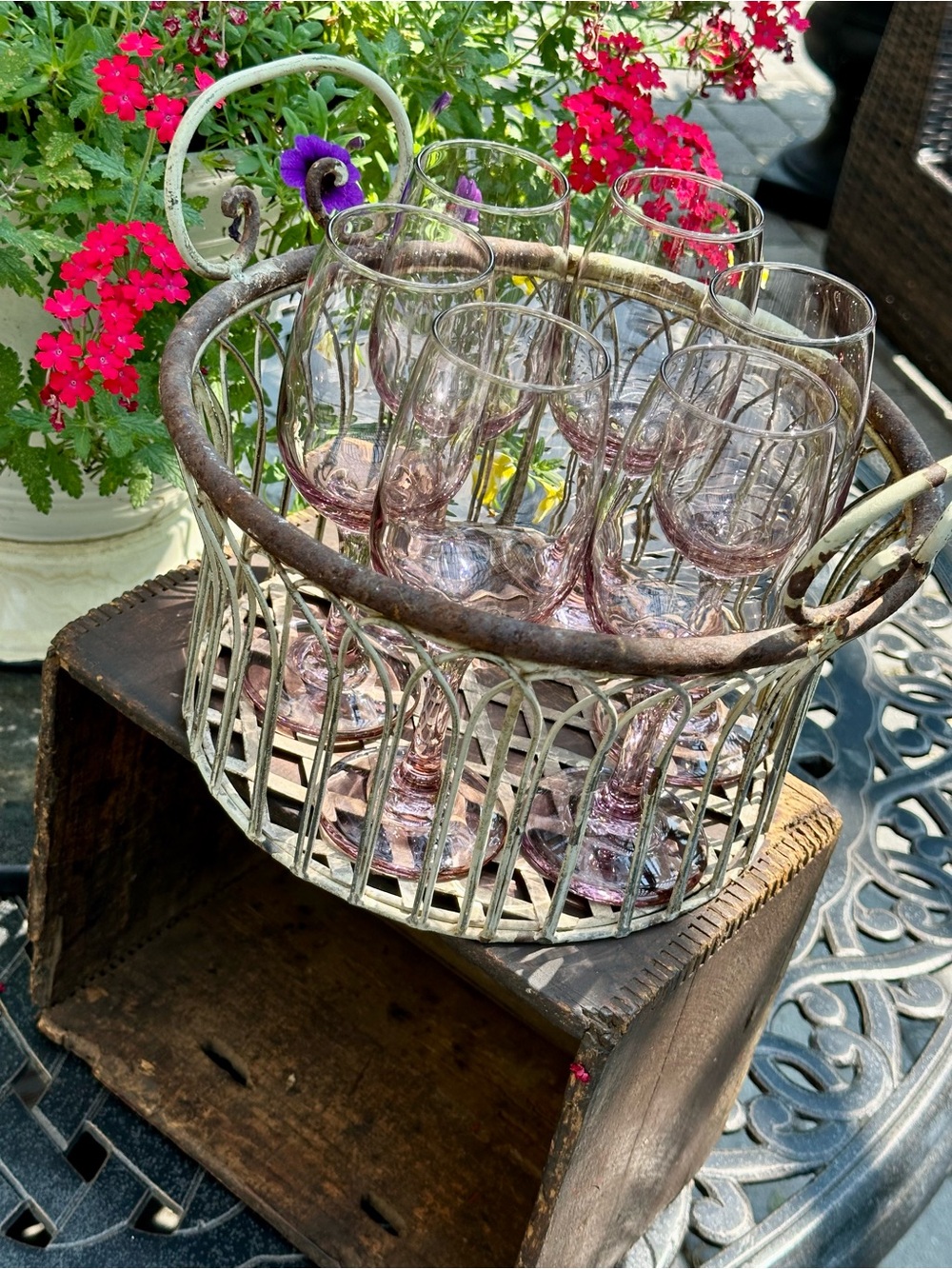 Set of 6 Blush Pink Glass Wine Goblets